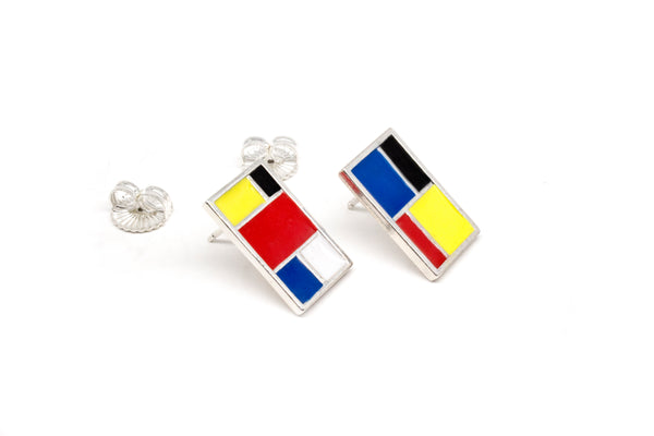 Mondrian Stud Earrings - Silver